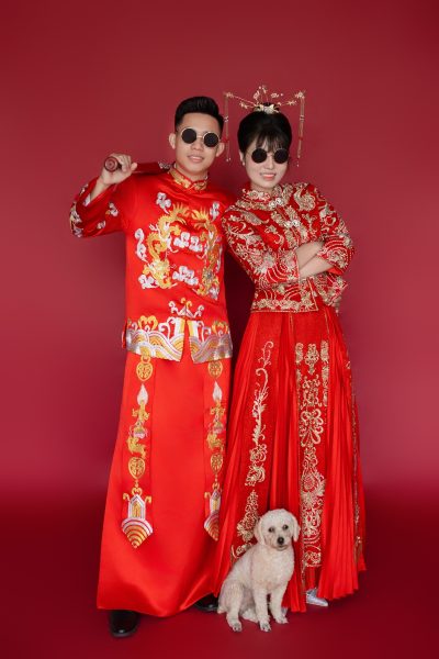 Cặp áo khoả Trung Hoa đính đá pha lê rồng vàng