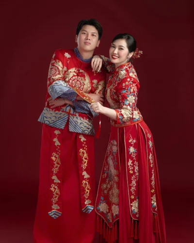 Cặp áo khoả Trung Hoa thêu họa tiết đôi công chỉ bạc