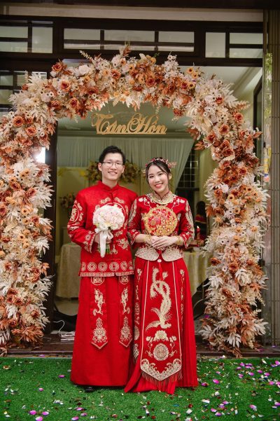 Cặp áo khoả Trung Hoa đính đá chữ hỷ đôi