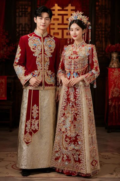 Cặp áo khoả Trung Hoa màu đỏ Uyên Ương Hỷ Yến