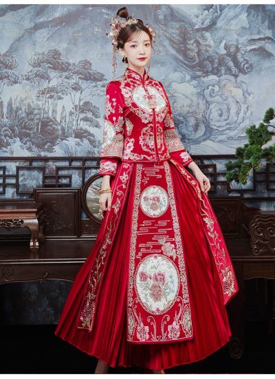 Mẫu áo khỏa cô dâu trung hoa họa tiết Song Hỷ Kim Hoa