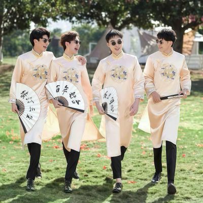 Áo khỏa bưng quả nam trung hoa màu kem phối rồng vàng