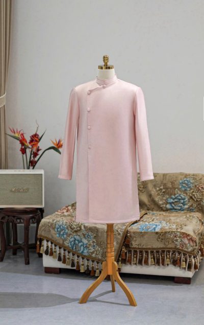 Áo dài bưng quả nam màu hồng pastel bigsize 100kg