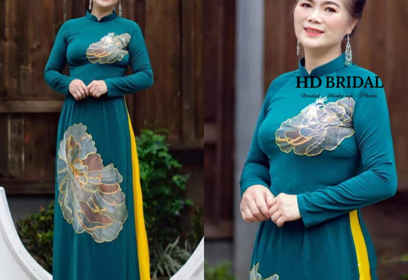 Áo dài bà sui xanh ngọc 