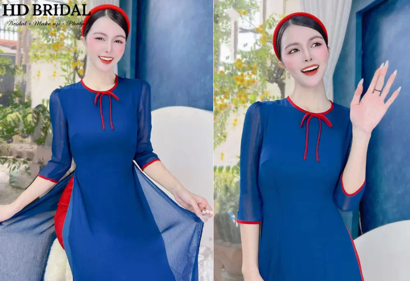 Áo dài cổ tròn thanh lịch