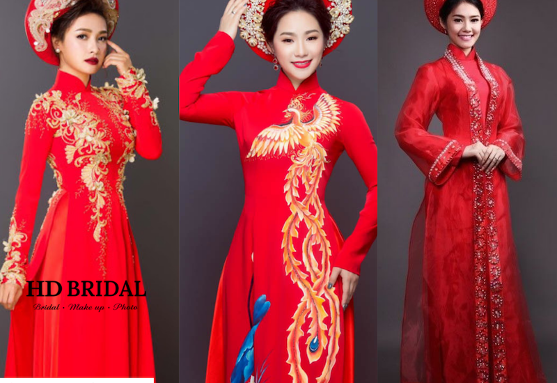 Áo dài lụa thêu tay