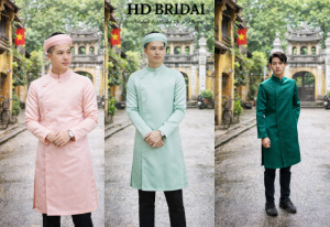Khách hàng thử áo dài tại showroom HD Bridal