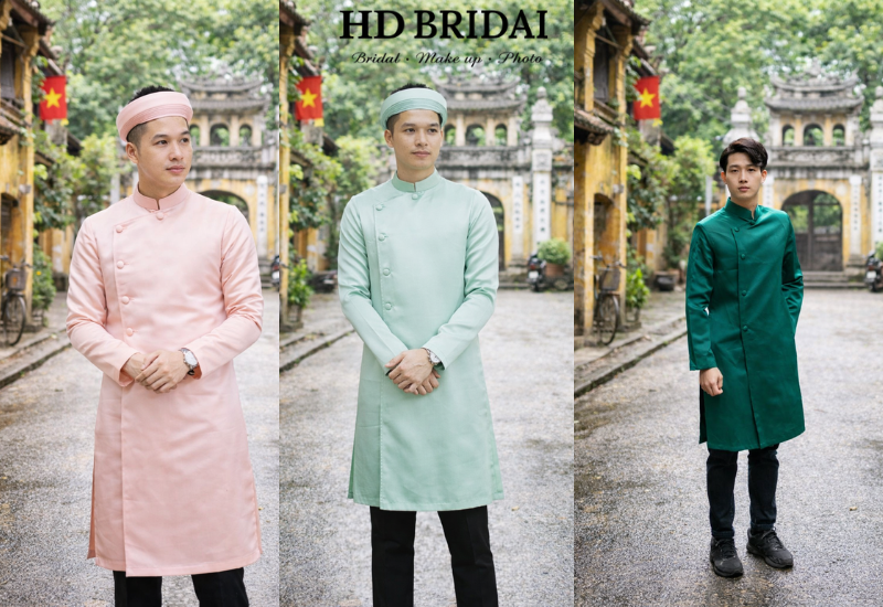 Khách hàng thử áo dài tại showroom HD Bridal