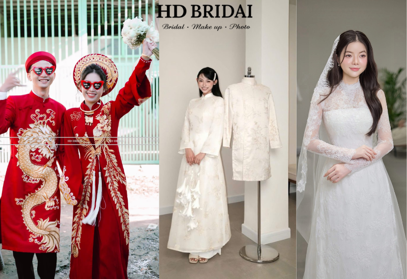 Khách hàng mặc áo dài truyền thống chụp ảnh