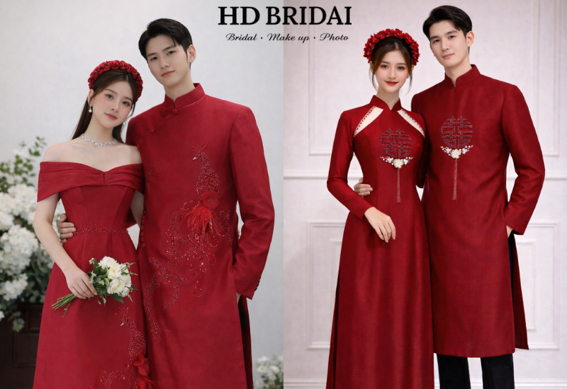 Mẫu áo dài truyền thống cô dâu chú rể